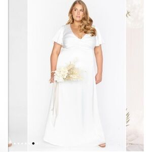 show me your mumu Empire Waist ivory luxe satin 1X Wedding Gown Flutter Sleeves